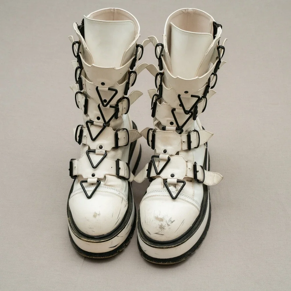 Slacker Demonia Mid Calf Platform Boots 5 Buckle Straps Adult Womens 10